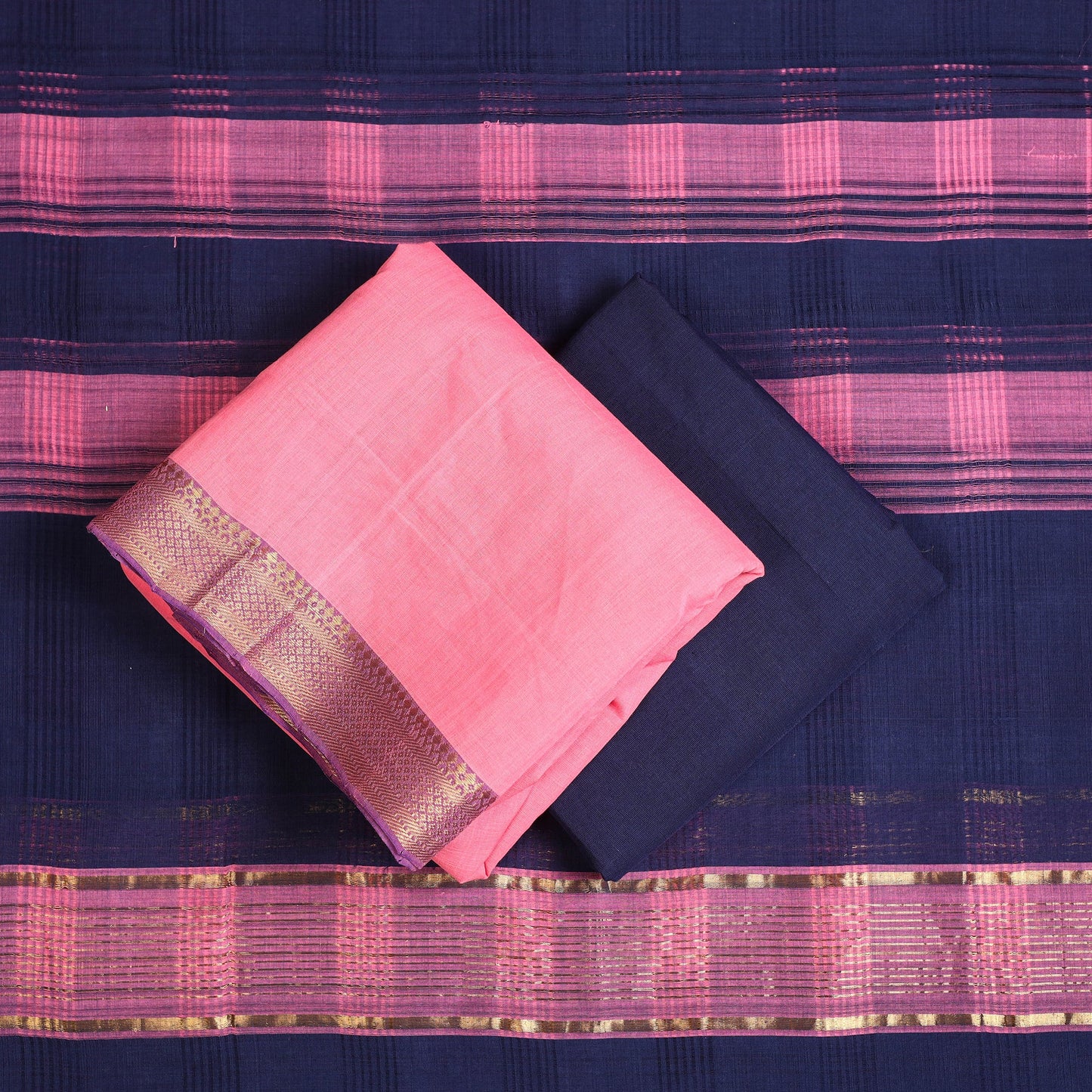 Buy 3pc Pink Handloom Cotton Mangalagiri Dress Material