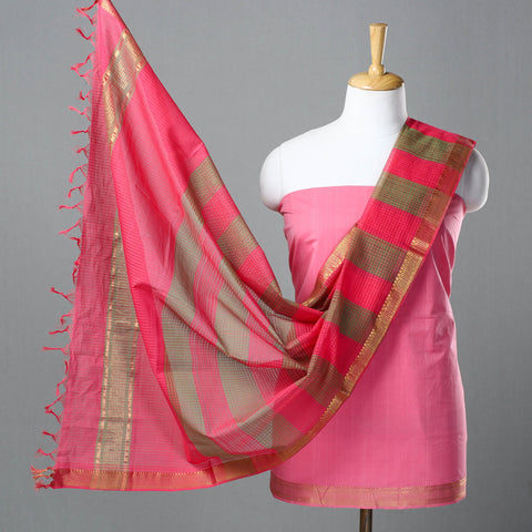  Pink 3pc Handloom Cotton Mangalagiri Dress Material