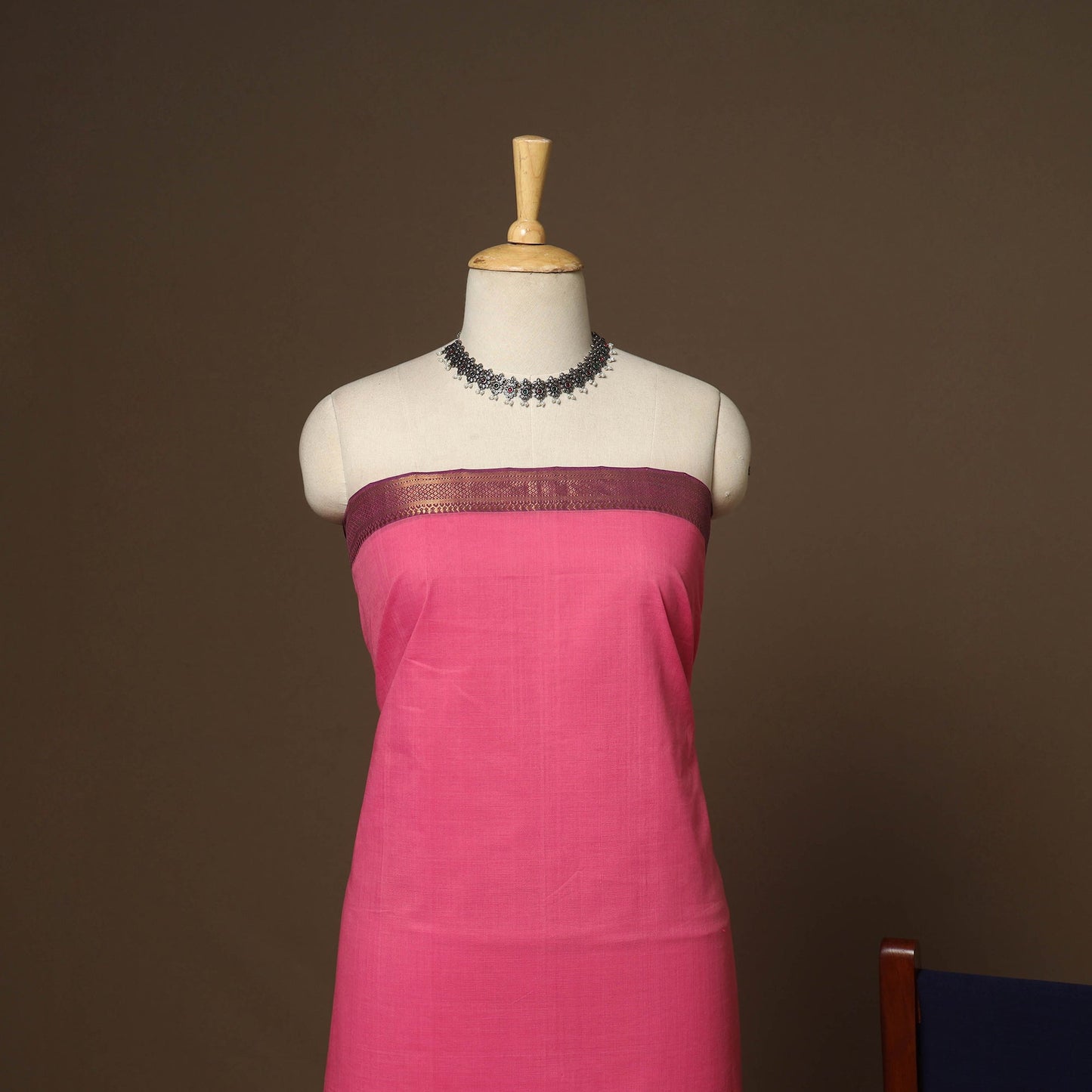 Pink - 3pc handloom cotton unstitched mangalagiri dress