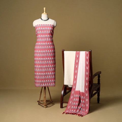 Pink - 3pc handloom cotton unstitched pochampally ikat