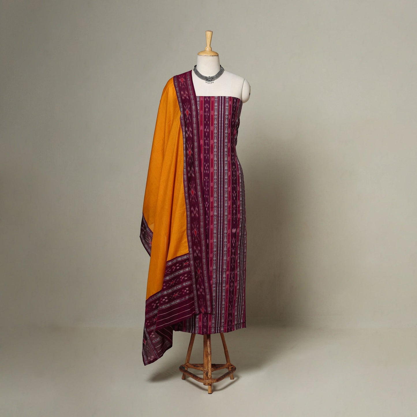 Pink - 3pc handloom cotton unstitched sambalpuri dress