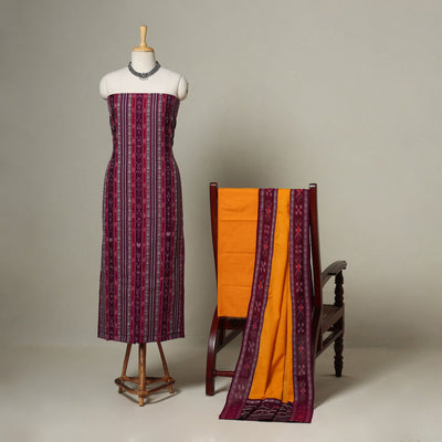 Pink - 3pc handloom cotton unstitched sambalpuri dress