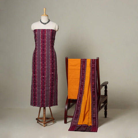 Pink - 3pc handloom cotton unstitched sambalpuri dress