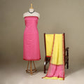 Pink - 3pc Handloom Nakshi Zari Unstitched Chanderi Silk Dress Material 