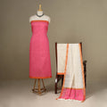 Pink - 3pc  Handloom Nakshi Zari Unstitched Chanderi Silk Dress Material 