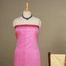 Pink - 3pc Handloom Nakshi Zari Unstitched Chanderi Silk Dress Material 