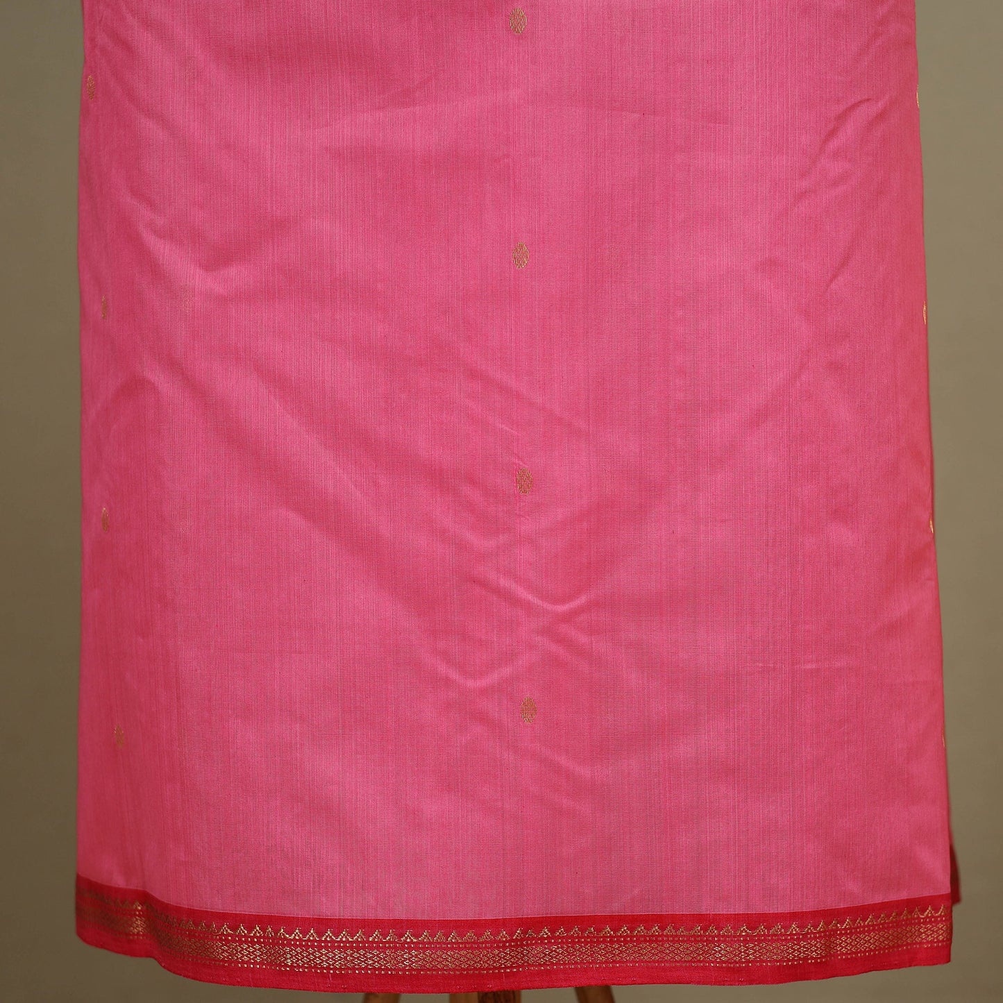 Pink - 3pc Handloom Nakshi Zari Unstitched Chanderi Silk Dress Material 