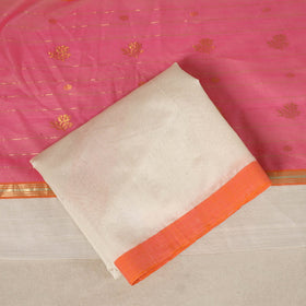 Pink - 3pc  Handloom Nakshi Zari Unstitched Chanderi Silk Dress Material 