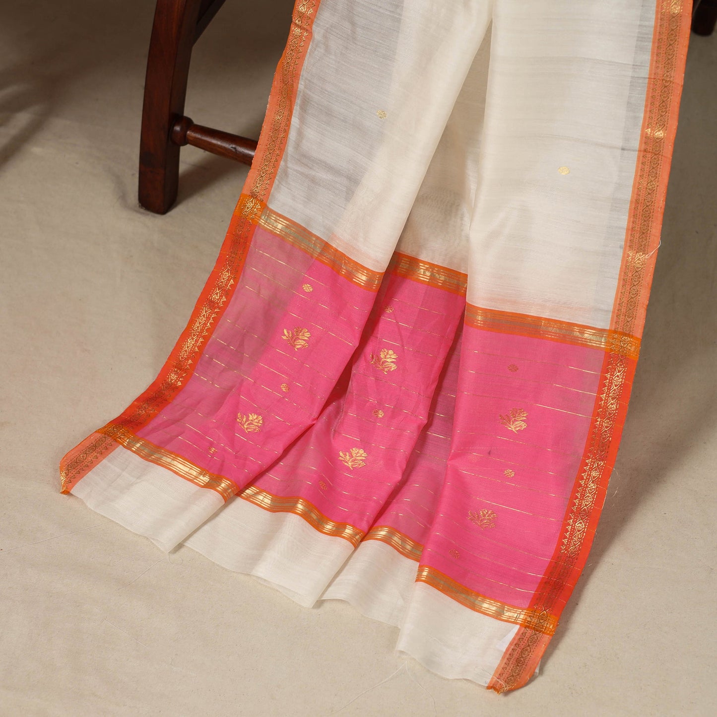 Pink - 3pc  Handloom Nakshi Zari Unstitched Chanderi Silk Dress Material 