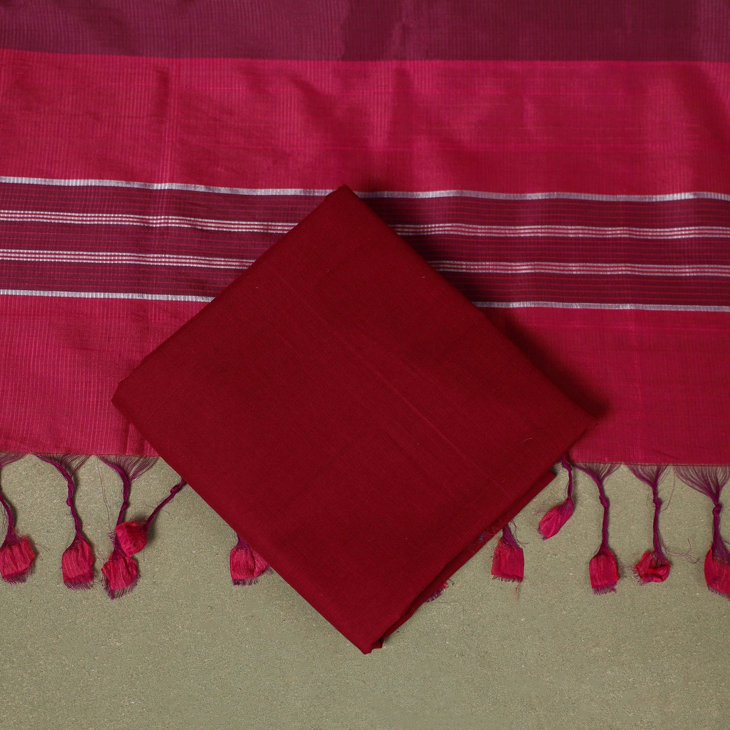 Pink - 3pc handloom unstitched mangalagiri dress material