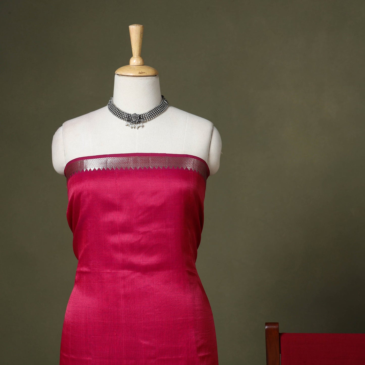 Pink - 3pc handloom unstitched mangalagiri dress material