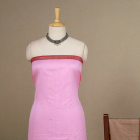 Pink - 3pc Handloom Zari Buti Unstitched Chanderi Silk Dress Material 