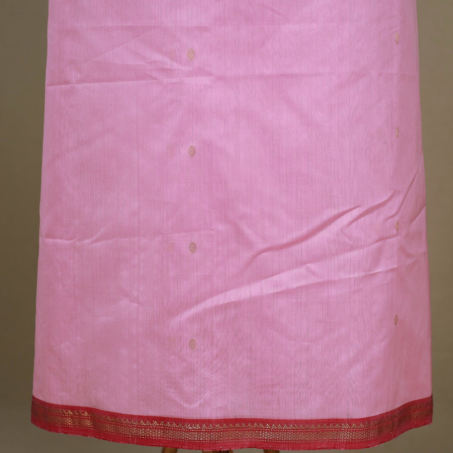 Pink - 3pc Handloom Zari Buti Unstitched Chanderi Silk Dress Material 