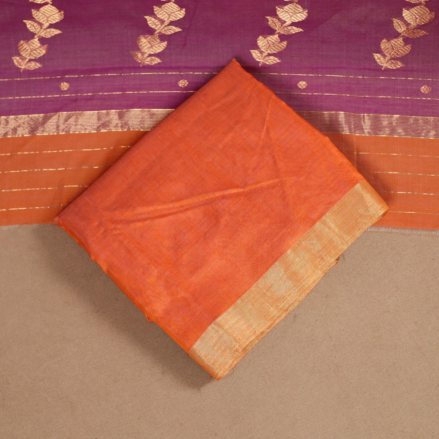 Pink - 3pc handloom zari work unstitched chanderi silk