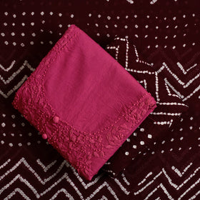 3pc Pink Kutch Embroidered Cotton Bandhani Dress Material 