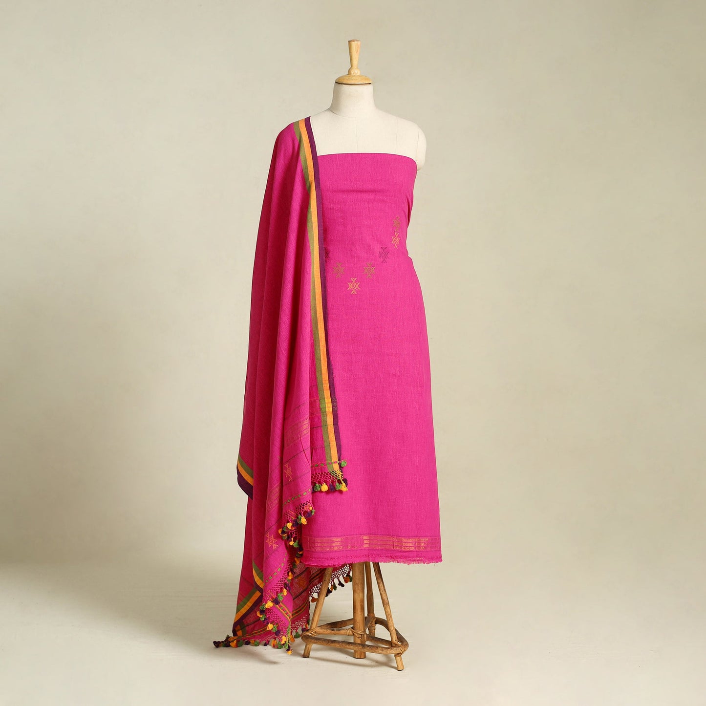 Pink - 3pc kutch handloom organic kala cotton unstitched