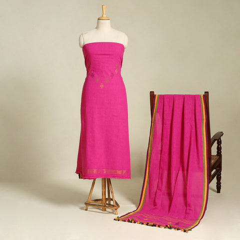 Pink - 3pc kutch handloom organic kala cotton unstitched