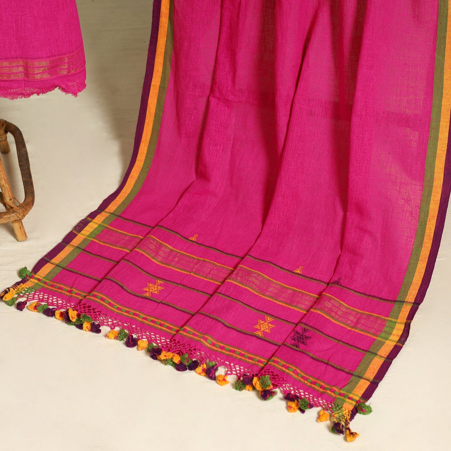 Pink - 3pc kutch handloom organic kala cotton unstitched