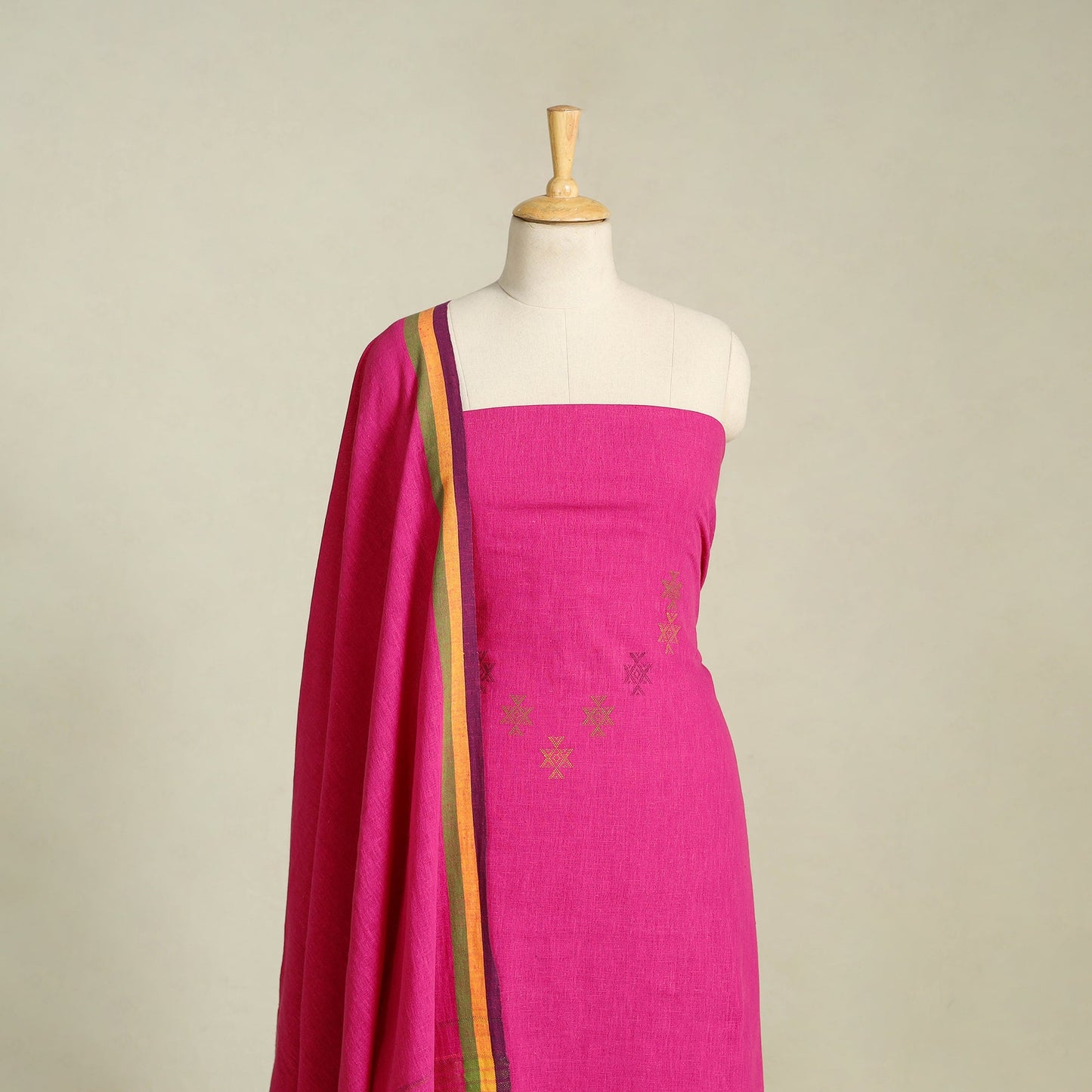 Pink - 3pc kutch handloom organic kala cotton unstitched
