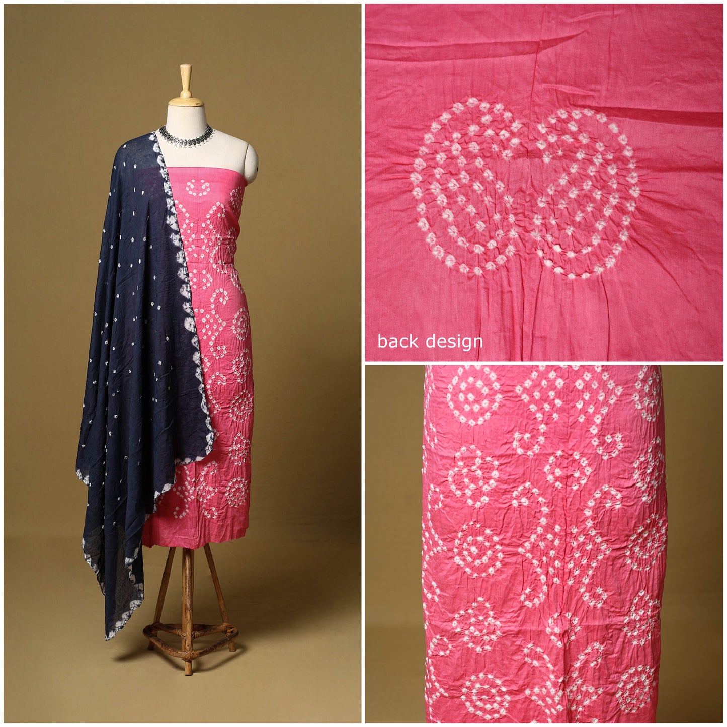 3pc kutch tie-dye satin cotton unstitched bandhani dress