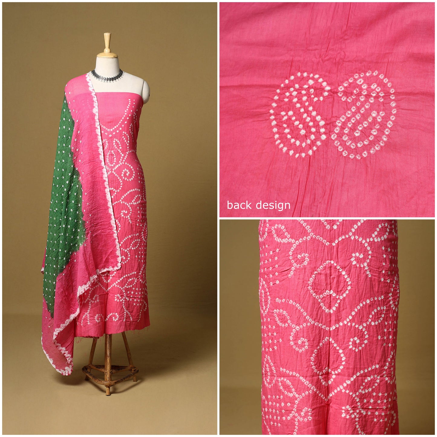 3pc kutch tie-dye satin cotton unstitched bandhani dress