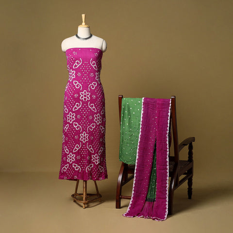 3pc kutch tie-dye satin cotton unstitched bandhani dress