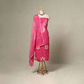 Pink - 3pc kutch tie-dye satin cotton unstitched bandhani
