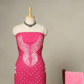 Pink - 3pc kutch tie-dye satin cotton unstitched bandhani