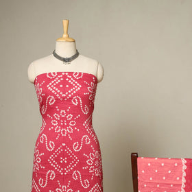 Pink - 3pc kutch tie-dye satin cotton unstitched bandhani