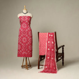Pink - 3pc kutch tie-dye satin cotton unstitched bandhani