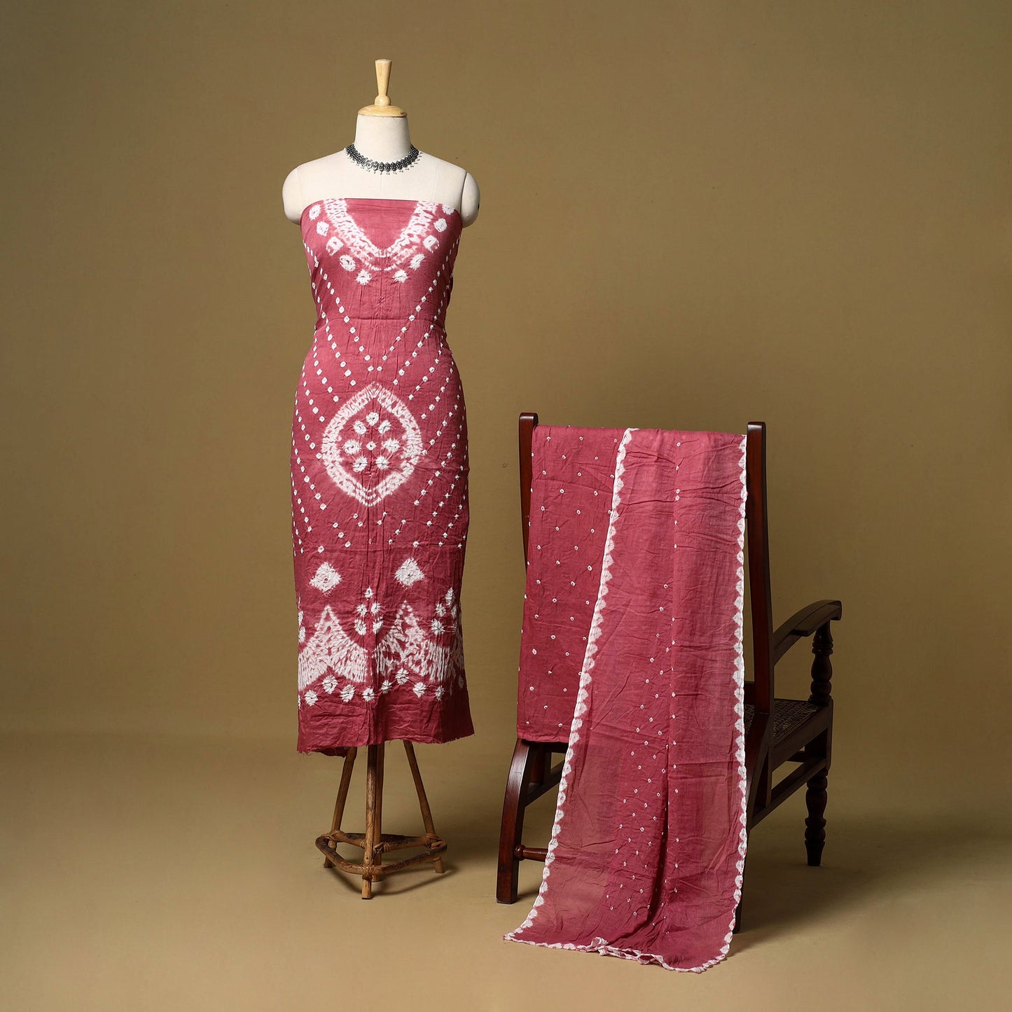 3pc kutch tie-dye satin cotton unstitched bandhani dress