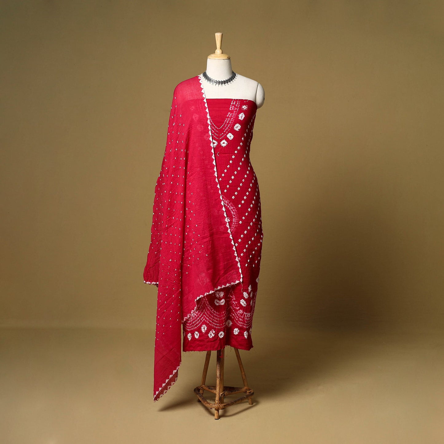 3pc kutch tie-dye satin cotton unstitched bandhani dress