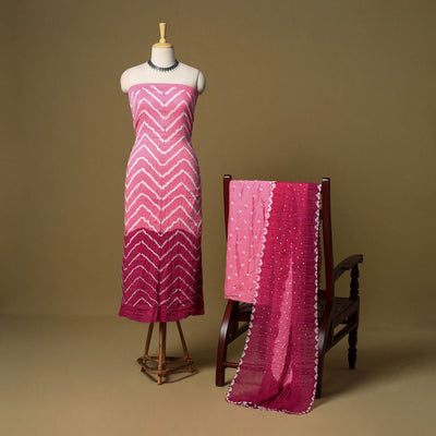 3pc kutch tie-dye satin cotton unstitched bandhani dress