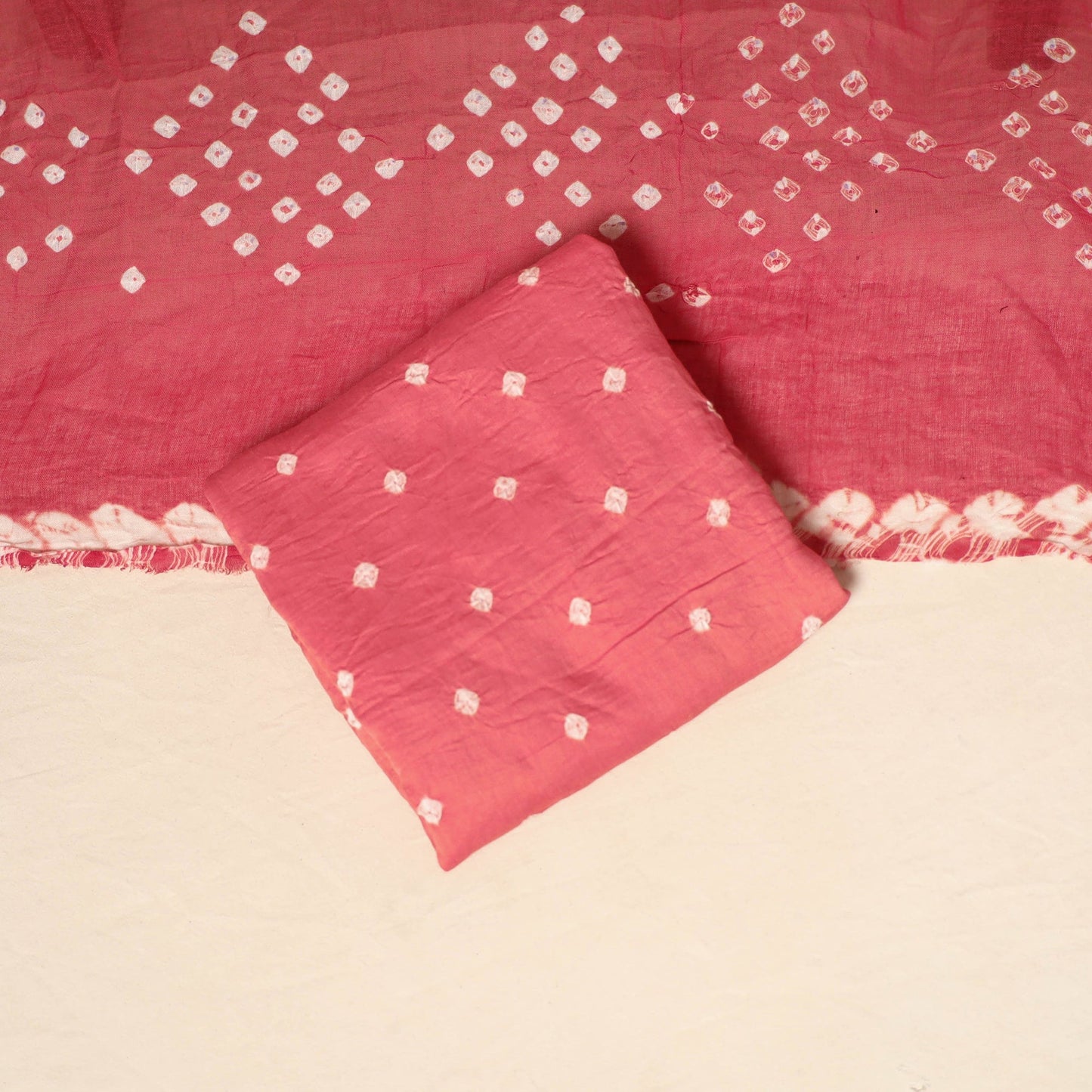 Pink - 3pc kutch tie-dye satin cotton unstitched bandhani