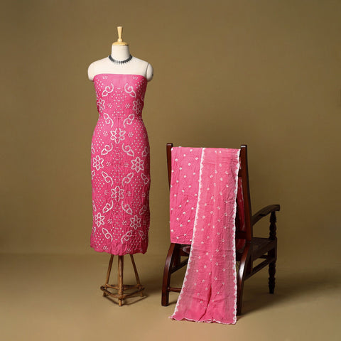 3pc kutch tie-dye satin cotton unstitched bandhani dress