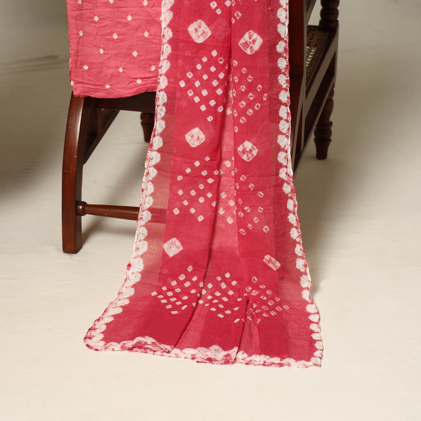 Pink - 3pc kutch tie-dye satin cotton unstitched bandhani
