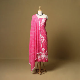 3pc kutch tie-dye satin cotton unstitched bandhani dress