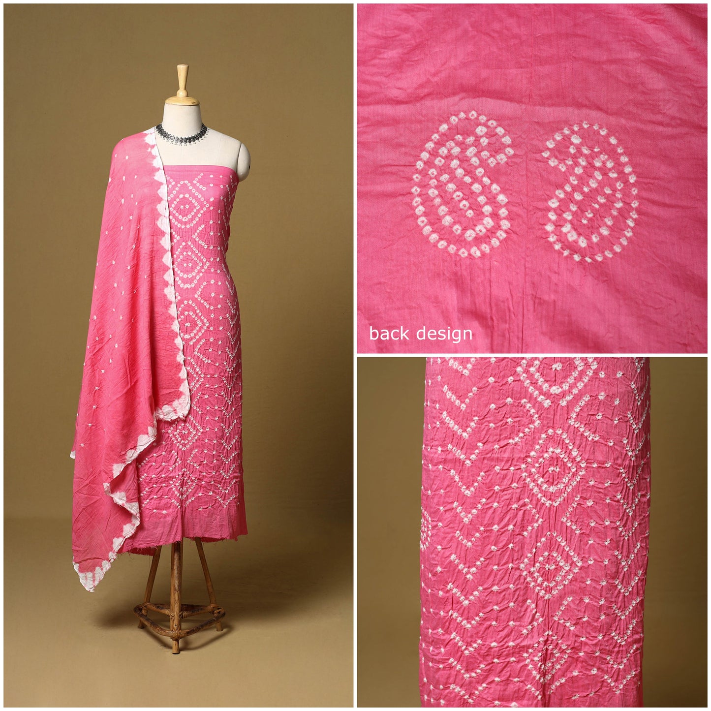 3pc kutch tie-dye satin cotton unstitched bandhani dress