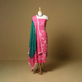 3pc kutch tie-dye satin cotton unstitched bandhani dress