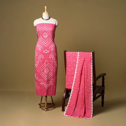 3pc kutch tie-dye satin cotton unstitched bandhani dress