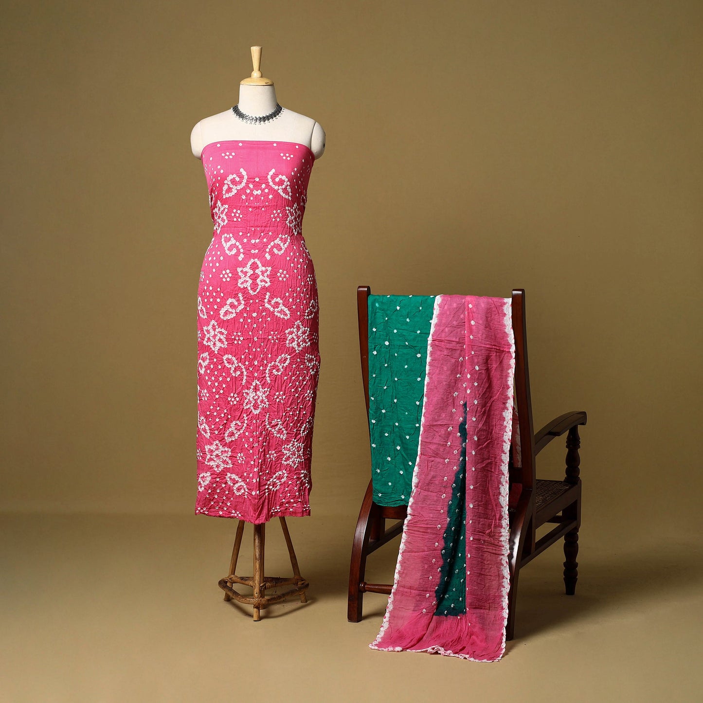 3pc kutch tie-dye satin cotton unstitched bandhani dress