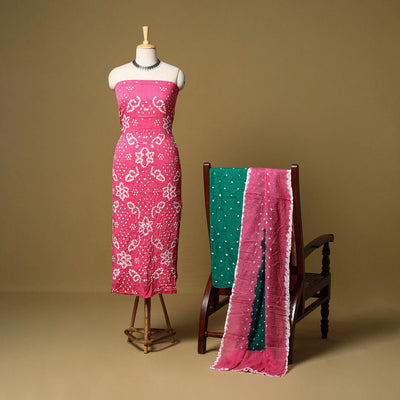 3pc kutch tie-dye satin cotton unstitched bandhani dress