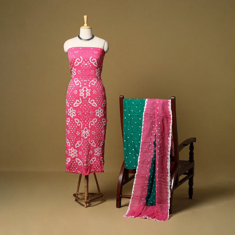 3pc kutch tie-dye satin cotton unstitched bandhani dress