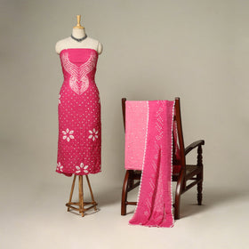 Pink - 3pc kutch tie-dye satin cotton unstitched bandhani