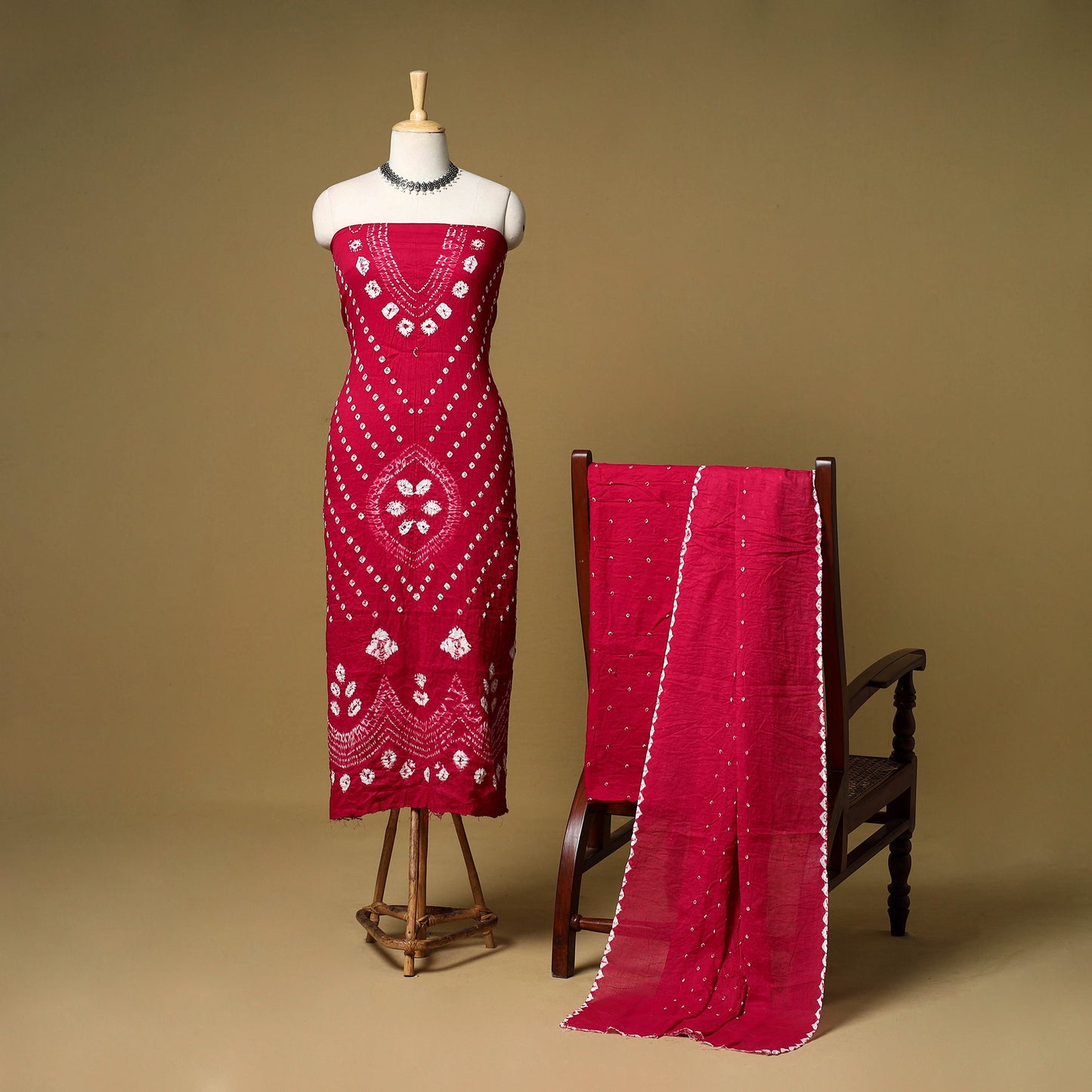 3pc kutch tie-dye satin cotton unstitched bandhani dress