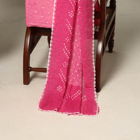 Pink - 3pc kutch tie-dye satin cotton unstitched bandhani