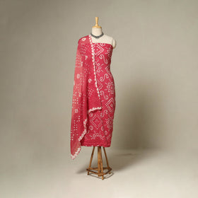 Pink - 3pc kutch tie-dye satin cotton unstitched bandhani