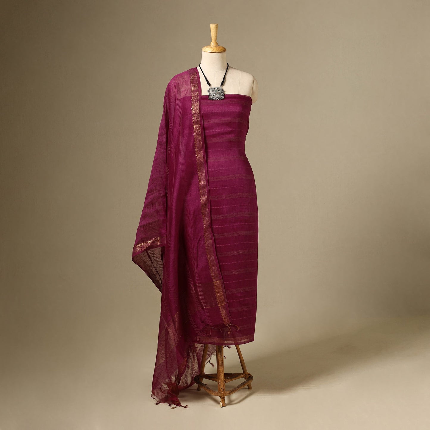 Purple 3pc Linen Silk Handloom Plain Dress Material