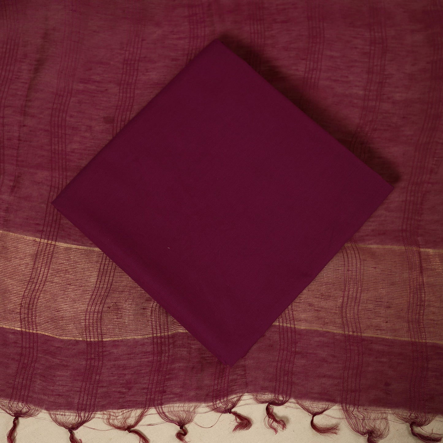 Purple 3pc Linen Silk Handloom Plain Dress Material
