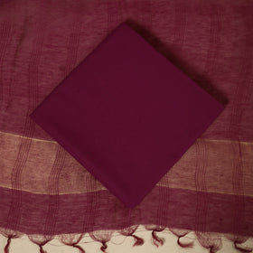 Purple 3pc Linen Silk Handloom Plain Dress Material